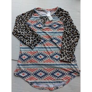 Heathmoor 3/4 Length Multicolor/Leopard Print Women's Size Small Shirt‎